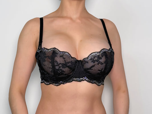 Lace Black Bra with Silver Trim